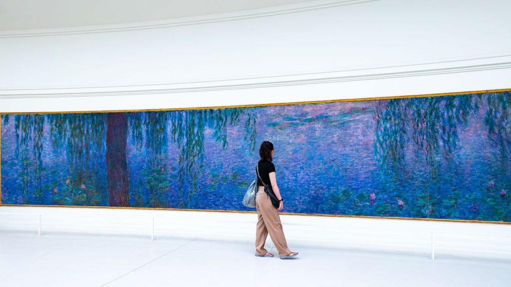 femme devant un tableau de monet